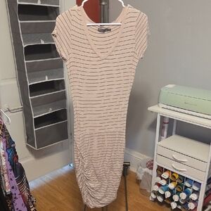Striped V-Neck Ruched Dress